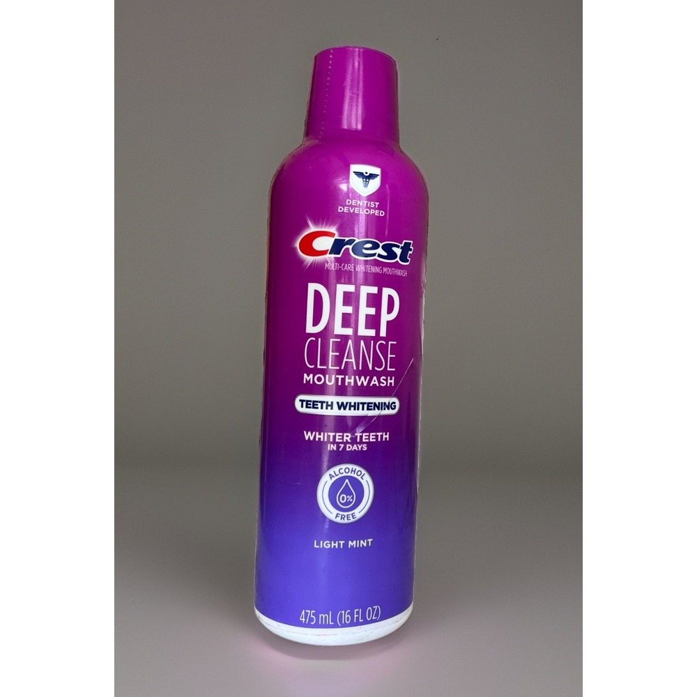 Crest Deep Cleanse Mouthwash Teeth Whitening Light Mint Alcohol Free 16oz 475mL